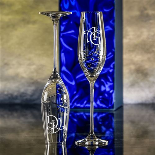 Crystal Engraved Diamante Saturn Champagne Flute Presentation Boxed Pair